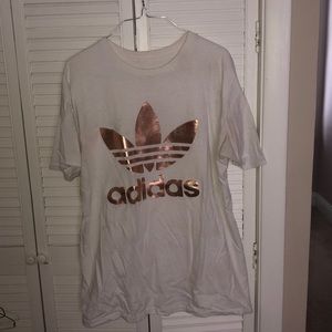 Adidas white and rowe gold logo t shirt